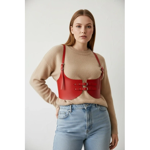 B�y�k Beden K�rm�z� Kad�n Kemer Deri Korse Model Beli �ekillendiren - APFT605