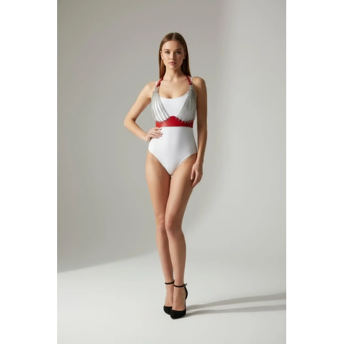 K�rm�z� G���s Harness Zincir Detayl� Deri Aksesuar - APFT964
