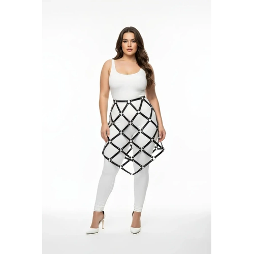 B�y�k Beden Siyah Deri Kafes Tasar�ml� Harness Etek - APFT982
