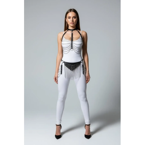 Siyah Etek Zincir Detayl� Etek Suni Deri Etek K�sa Etek - APFT328