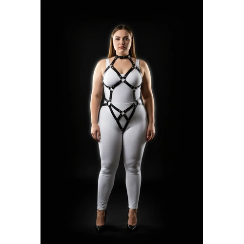 B�y�k Beden Siyah Kad�n Harness Tak�m Deri Halka Detayl� Fantazi V�cut Aksesuar� - APFT514