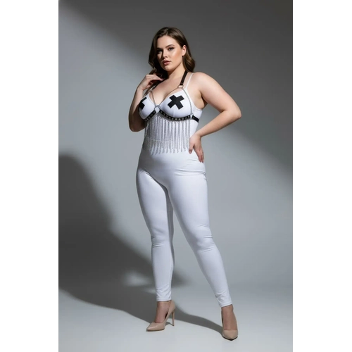 B�y�k Beden Beyaz Kad�n Harness Tak�m Zincir Detayl� Deri Fantezi Aksesuar - APFT477