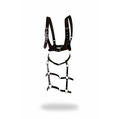 Siyah Harness Tak�m Deri Tokal� Metal Halka Detayl� - APFT703