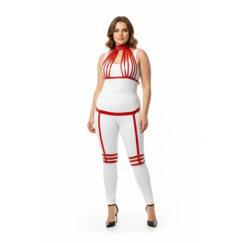 B�y�k Beden K�rm�z� Kad�n Deri Harness Tak�m Seksi Jartiyer Detayl� - APFT552