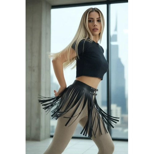 Siyah Etek Suni Deri Etek P�sk�ll� Mini Etek Boy - APFT1400
