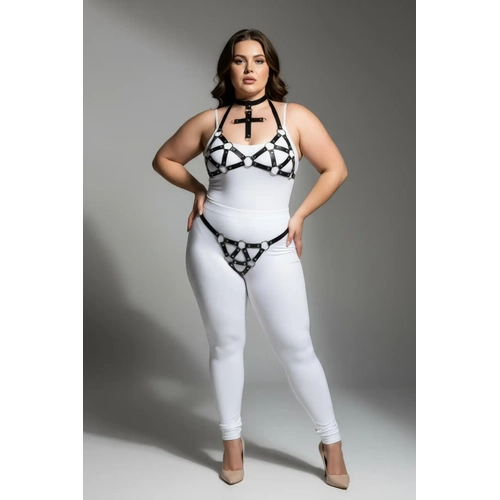 B�y�k Beden Siyah Kad�n Deri Harness Tak�m Halka Detayl� ��k Tasar�m - APFT464