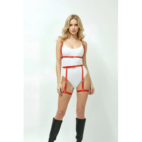 K�rm�z� Harness Tak�m Ayarlanabilir Deri Tokal� Jartiyer Detayl� - APFT1426