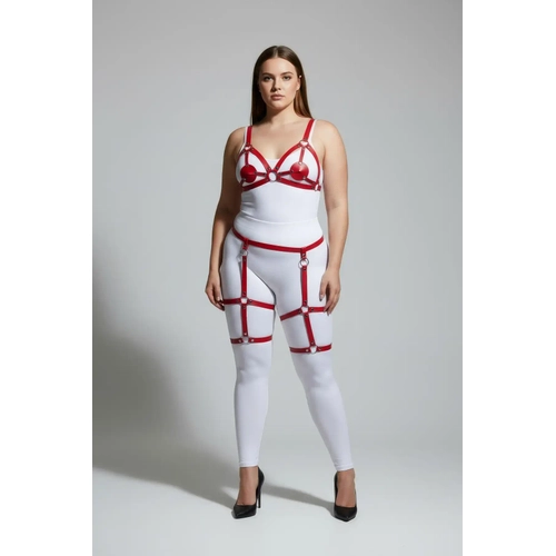 B�y�k Beden K�rm�z� Kad�n Jartiyer Harness Deri Fantazi Giyim Tak�m� - APFT285