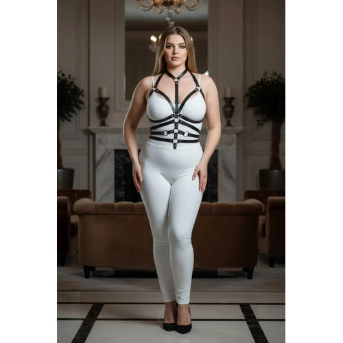 B�y�k Beden Siyah Kad�n Deri Harness Tak�m Halka Detayl� Fantezi Aksesuar - APFT24