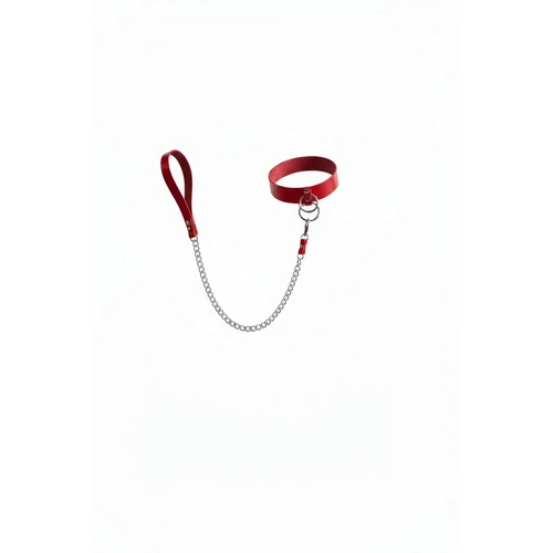 K�rm�z� Choker Suni Deri Kal�n Zincir Detayl� Kolye - APFT246