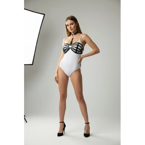 Siyah G���s Harness Deri �ok Bantl� Kafes Detayl� - APFT1408