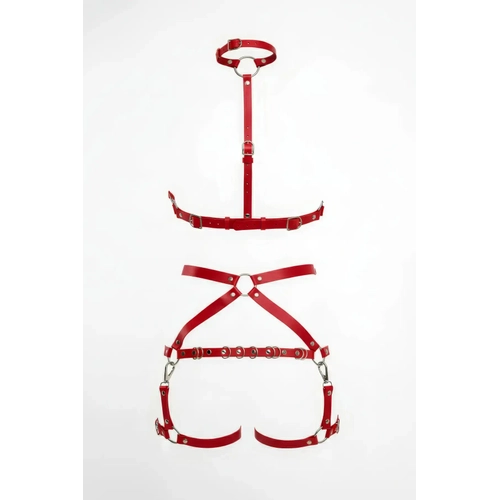 K�rm�z� Harness Tak�m Deri O Halka Detayl� Ayarlanabilir V�cut Aksesuar� - APFT874