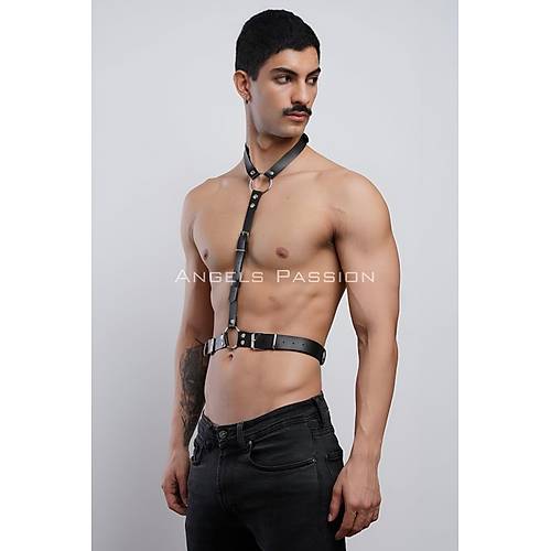 Deri Boyundan Askl Erkek Harness, Clubwear, Leather Partywear - APFTM124