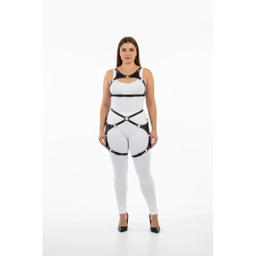 B�y�k Beden Siyah Kad�n Harness Tak�m Halka Detayl� Deri Fantezi Giyim - APFT1253