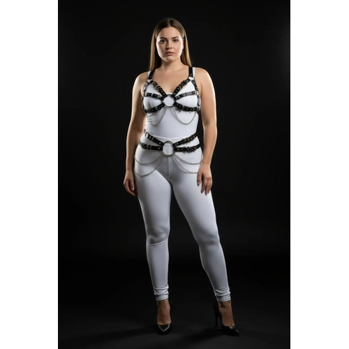 B�y�k Beden Siyah Kad�n Harness Tak�m Zincir ve Halka Detayl� Fantezi Aksesuar� - APFT1260
