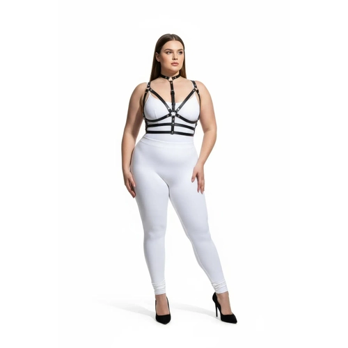 B�y�k Beden Siyah Kad�n Deri Harness Tak�m Boyunluklu Halka Detayl� - APFT235