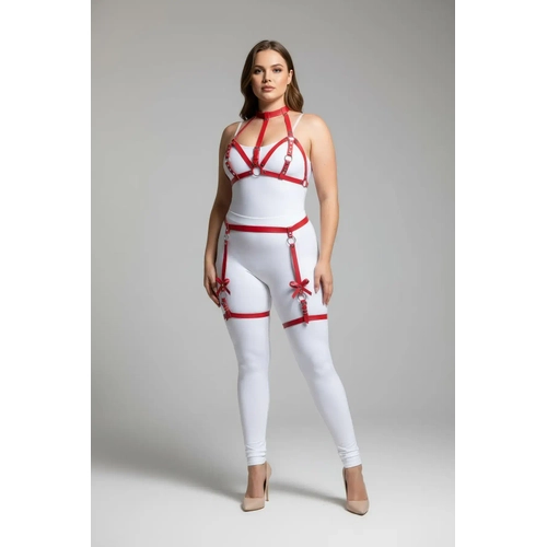 B�y�k Beden K�rm�z� Kad�n Deri G�r�n�ml� Fiyonk Detayl� Jartiyer Harness Tak�m - APFT310