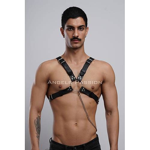 Zincir Detayl Deri Erkek Gs Harness, Partywear, Clubwear - APFTM95