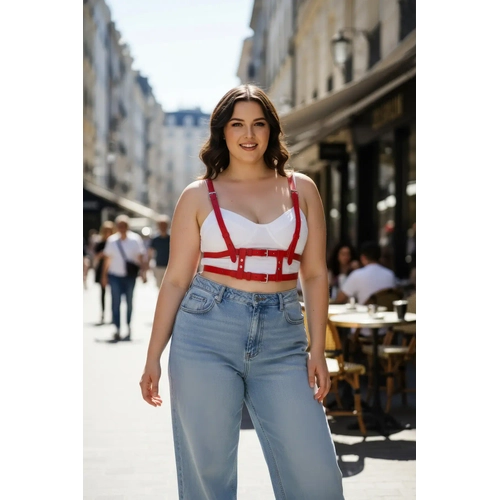 B�y�k Beden K�rm�z� Kad�n Kemer Ask�l� Deri Harness V�cut Aksesuar� - APFT941