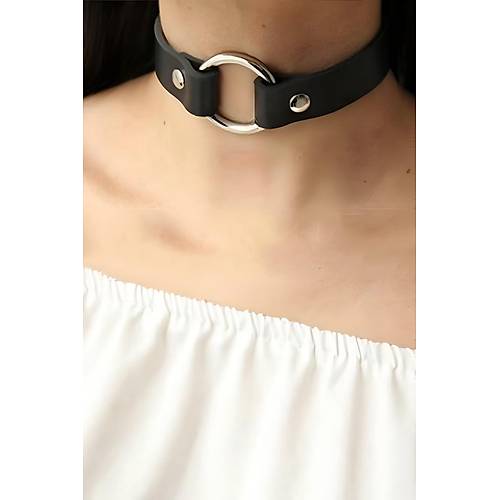 Tek Halka Detayl Ayarlanabilir k Deri Choker - APFT684