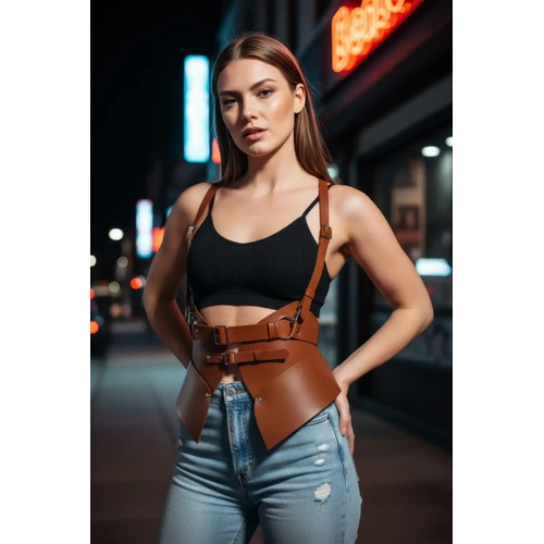 Taba Kad�n Kemer Korse Tipi Omuz Detayl� Geni� Bel Aksesuar� - APFT616