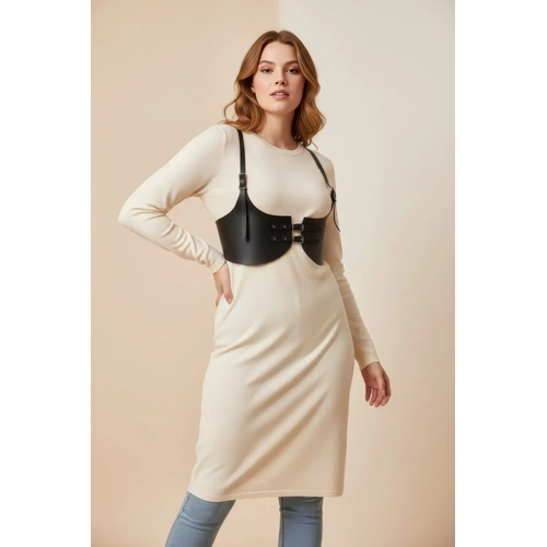 B�y�k Beden Siyah Kad�n Kemer Deri Harness Detayl� ��k V�cut Aksesuar� - APFT605
