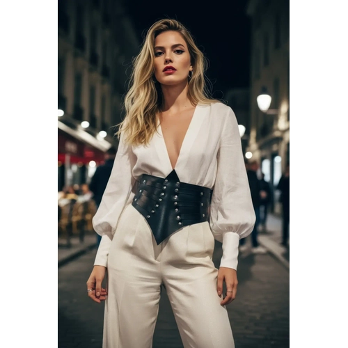 Siyah Kad�n Kemer Z�mba Detayl� Geni� Korse Bel Aksesuar� - APFT1087