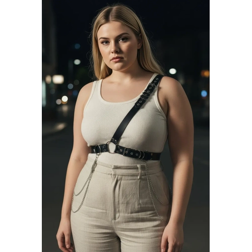 B�y�k Beden Siyah Kad�n Kemer Zincir Detayl� Body Harness Stil V�cut Aksesuar� - APFT813