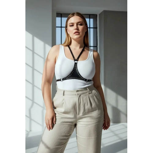 B�y�k Beden Siyah Kad�n Kemer Z�mbal� Deri V�cut Harness Aksesuar� - APFT850