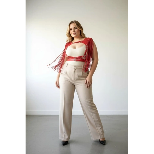 B�y�k Beden K�rm�z� Kad�n Kemer P�sk�ll� Deri Harness V�cut Aksesuar� - APFT999