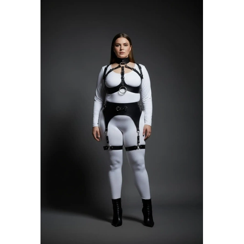 B�y�k Beden Siyah Kad�n Full Body Deri Harness Tak�m Jartiyer Detayl� �zel Tasar�m - APFT1231