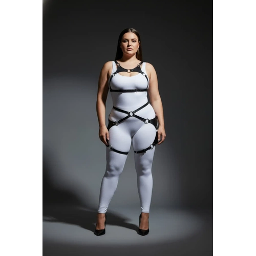 B�y�k Beden Siyah Kad�n Harness Tak�m Halka Detayl� Deri Fantezi Giyim - APFT1253