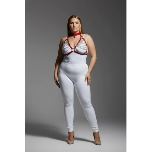 B�y�k Beden K�rm�z� Kad�n Harness Tak�m Zincir Detayl� Fantezi Choker Yaka - APFT945