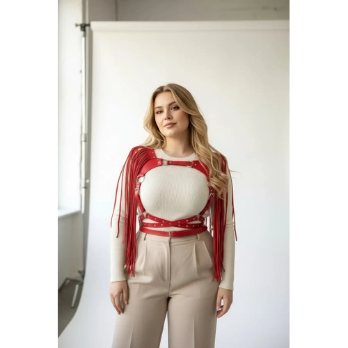 B�y�k Beden K�rm�z� Kad�n Kemer P�sk�ll� Deri Harness V�cut Aksesuar� - APFT999