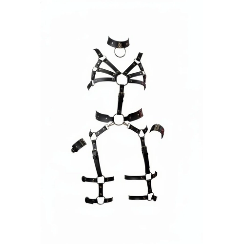 Siyah Harness Tak�m Deri Halka Detayl� V�cut Seti - APFT1267