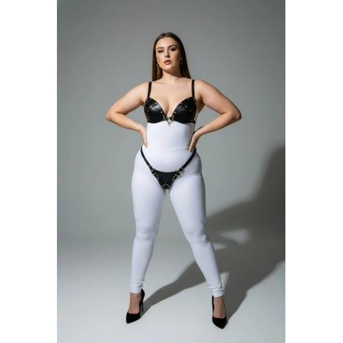 B�y�k Beden Siyah Kad�n Harness Tak�m Deri G�r�n�ml� Halka Detayl� Fantezi Aksesuar - APFT1391