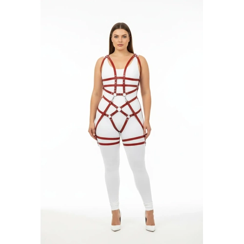 B�y�k Beden Bordo Kad�n Harness Tak�m Zincir ve Halka Detayl� Fantezi Deri - APFT502
