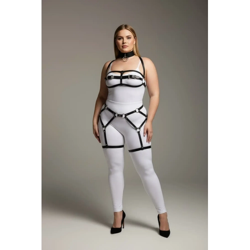B�y�k Beden Siyah Kad�n Jartiyer Harness Tak�m Tasmal� Deri V�cut Aksesuar� - APFT242