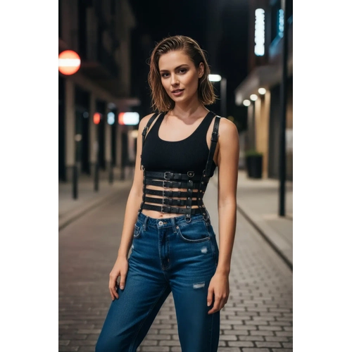Siyah Kad�n Kemer Deri �ok Tokal� V�cut Aksesuar� - APFT630