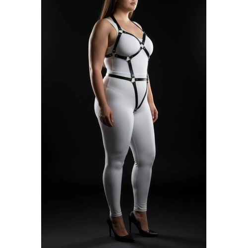 B�y�k Beden Siyah Kad�n Full Body Deri Harness Tak�m Halka Detayl� Fantazi Aksesuar - APFT759
