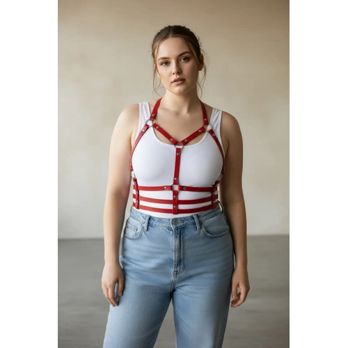B�y�k Beden K�rm�z� Kad�n Kemer Deri Harness Korse Tarz� V�cut Aksesuar� - APFT760