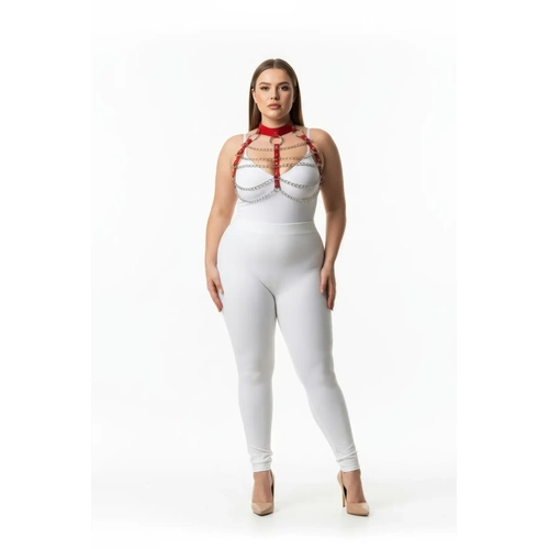 B�y�k Beden K�rm�z� Kad�n Deri Harness Tak�m Zincir Detayl� ��k Aksesuar - APFT1285