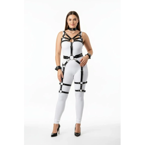 B�y�k Beden Siyah Kad�n Harness Tak�m Full Body Jartiyerli Deri Aksesuar - APFT1267