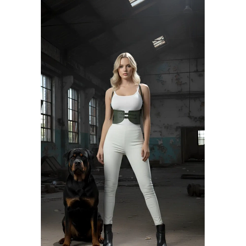 Haki Renk Kal�n Kad�n Kemeri, Deri Kemer Harness - APFT605