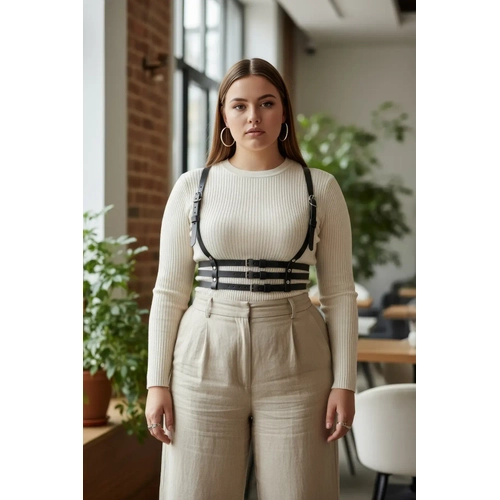 B�y�k Beden Siyah Kad�n Kemer �� Bantl� Korse Tarz� Deri Harness - APFT178