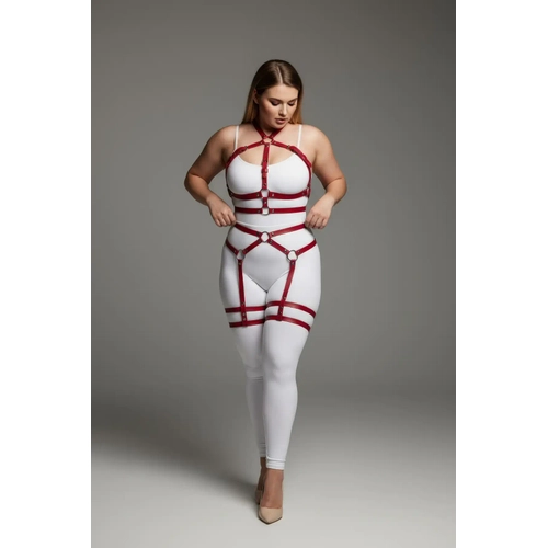 B�y�k Beden K�rm�z� Kad�n Jartiyer Harness T�m V�cut Saran Deri Fantazi Aksesuar - APFT598