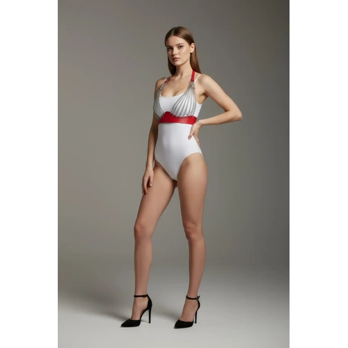 K�rm�z� G���s Harness Zincir Detayl� Deri Aksesuar - APFT964