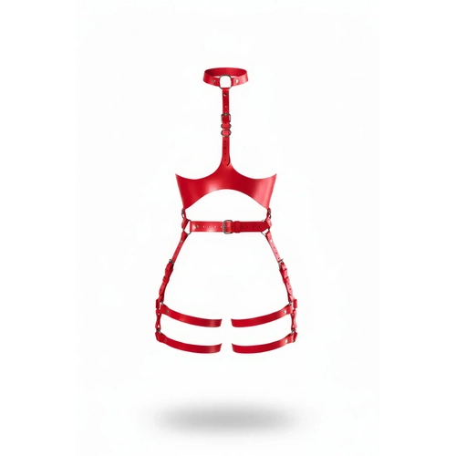 K�rm�z� Harness Tak�m Deri Tokal� Boyun Detayl� - APFT1386