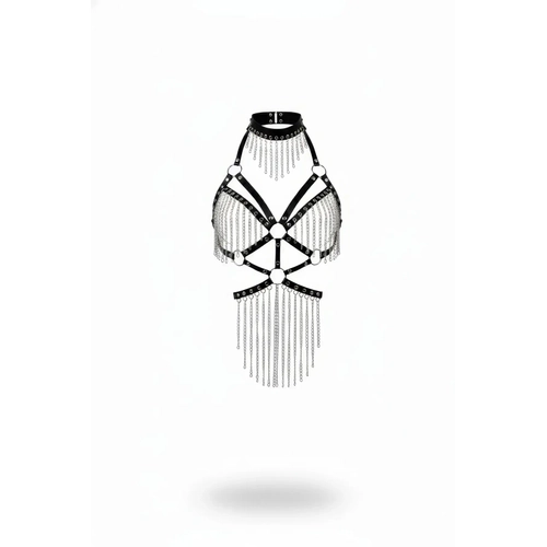 Siyah Body Harness Choker Yaka Zincir Detayl� V�cut Aksesuar� - APFT1397