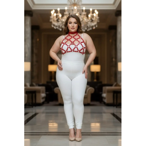 B�y�k Beden K�rm�z� Kad�n Deri Harness Tak�m �ivi Detayl� ��k Aksesuar - APFT443